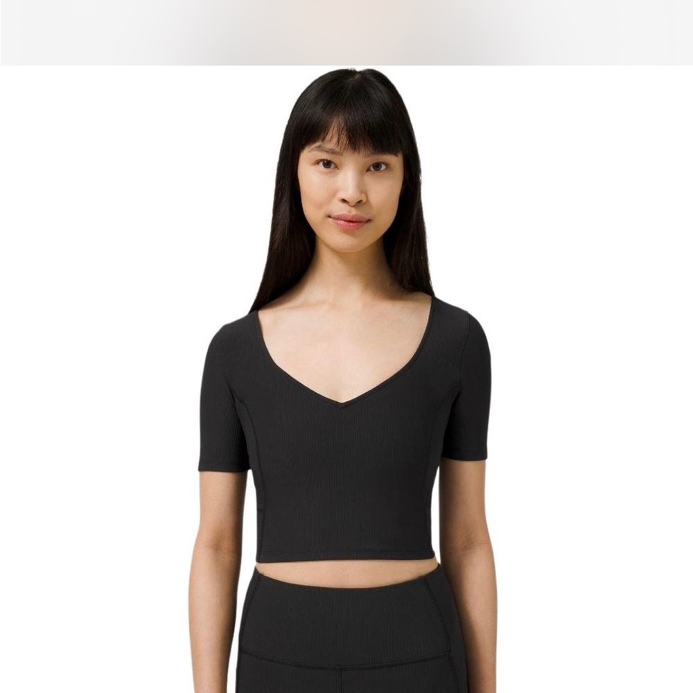 lululemon athletica Black Ribbed V-Neck Short Sleeve Crop Top